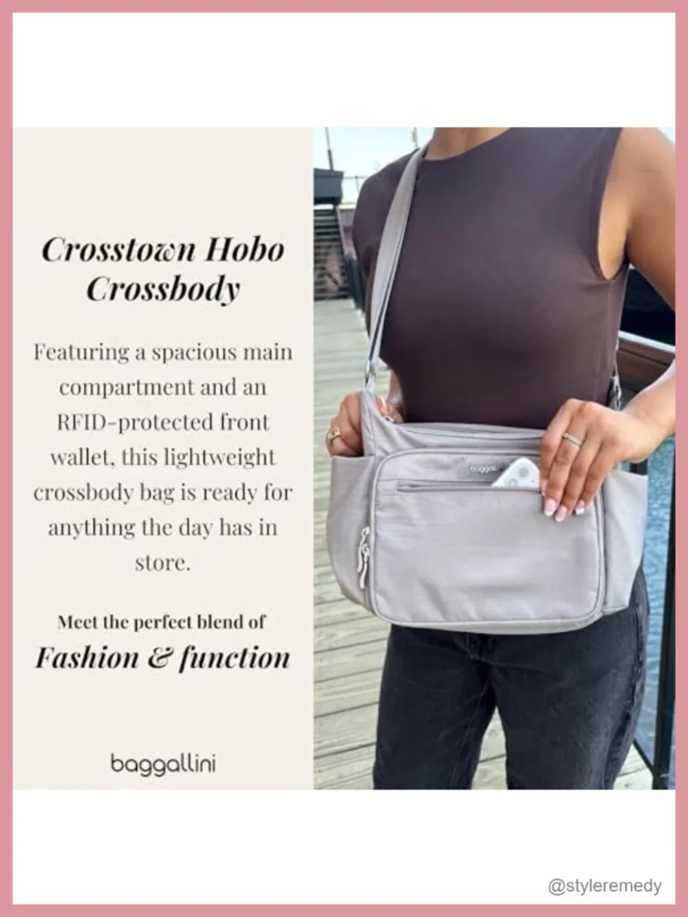 Hobo Crossbody Bag RFIDs Protected Nylon Adjustable Strap w/ Pockets